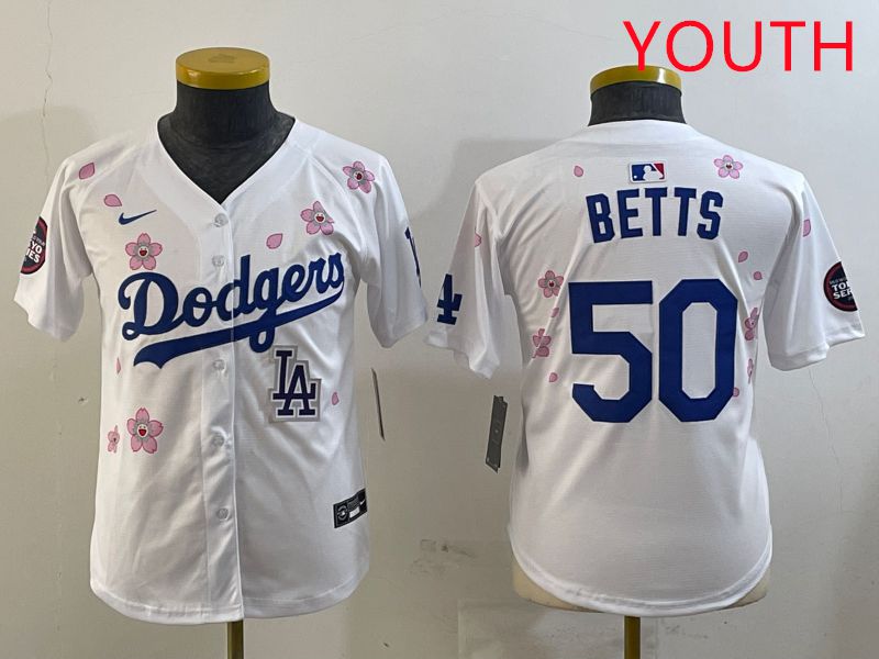 Youth Los Angeles Dodgers 50 Betts White Sakura Edition 2025 Nike MLB Jersey style 9